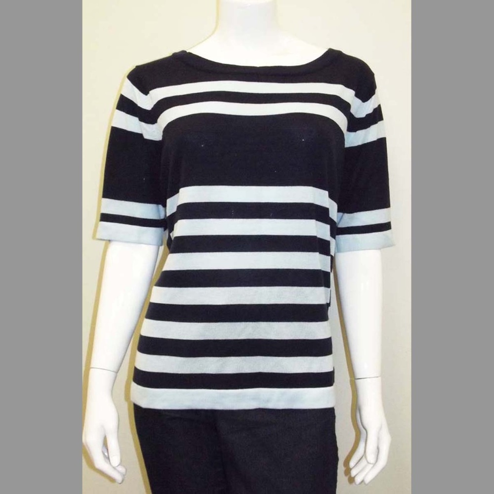 Navy & Light Blue Striped Short Sleeved Sweater XL